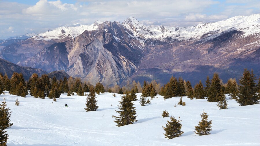 French Alps winter snow - Valloire ski resort in Europe., Shutterstock ID 377449252, Purchase Order: -