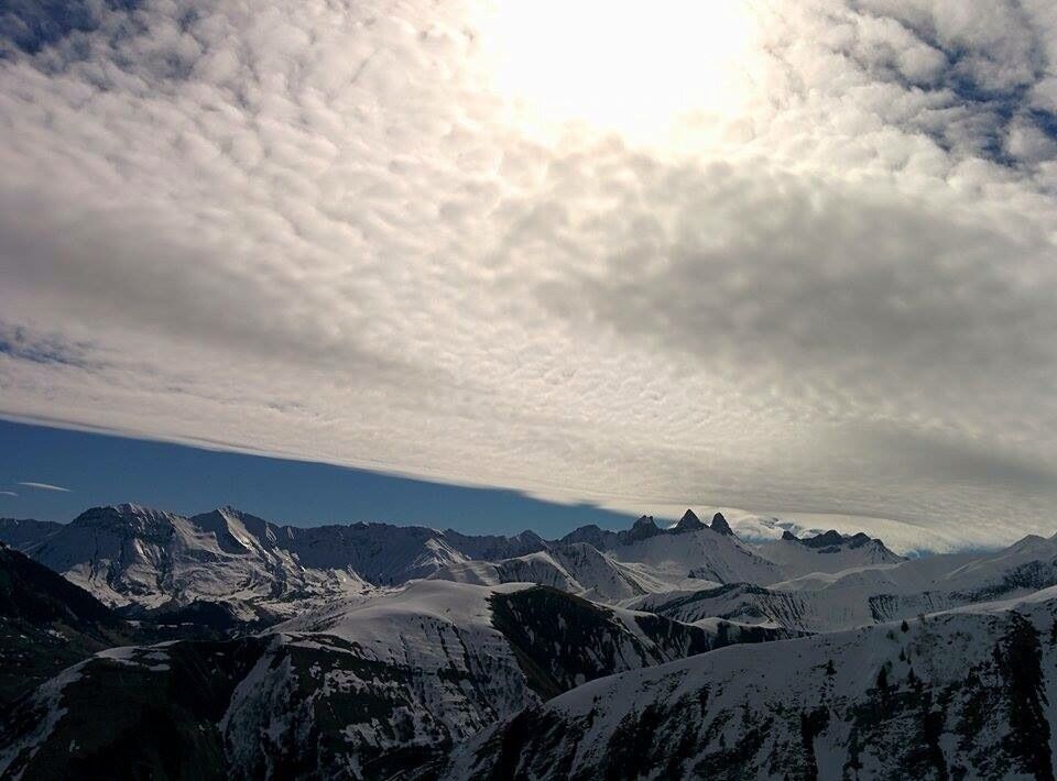 First time skiing in the French Alps. Nice weather and breathtaking views over the white sommets gives the experience an extra dimension. 