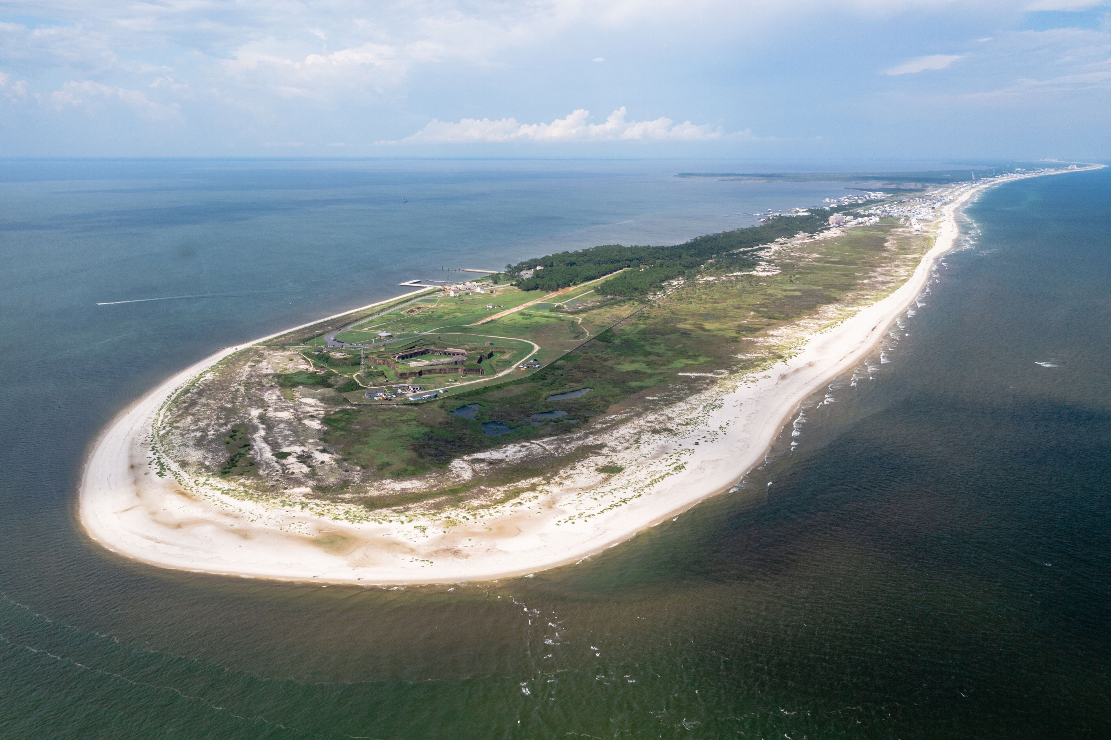 Aerial view of the historic Fort Morgan near Gulf Shores