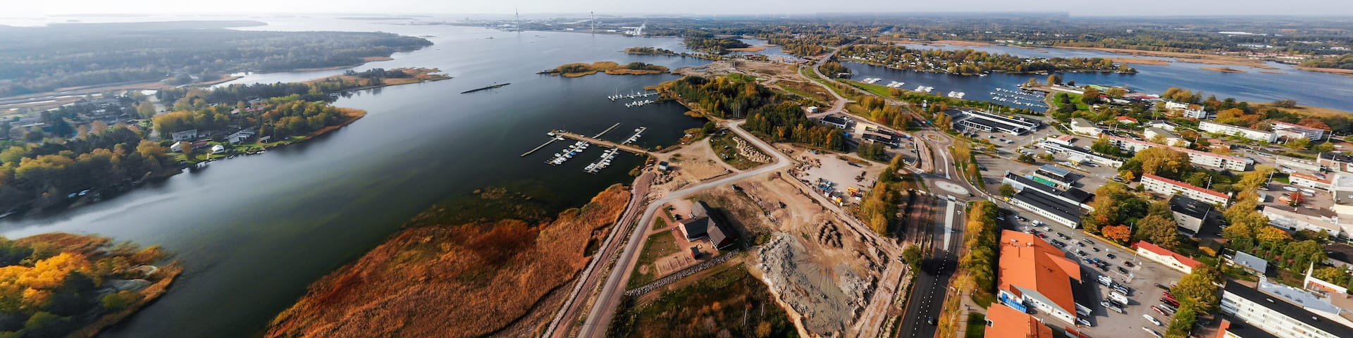 Aerial panoramic autumn view of old Hamina city, Finland.