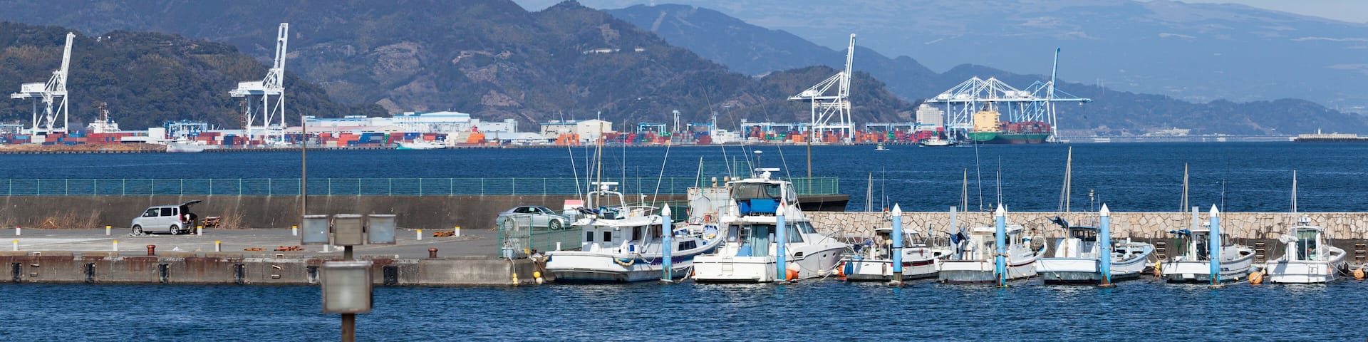 Shizuoka harbor with Mount Fuji in the background, Japan