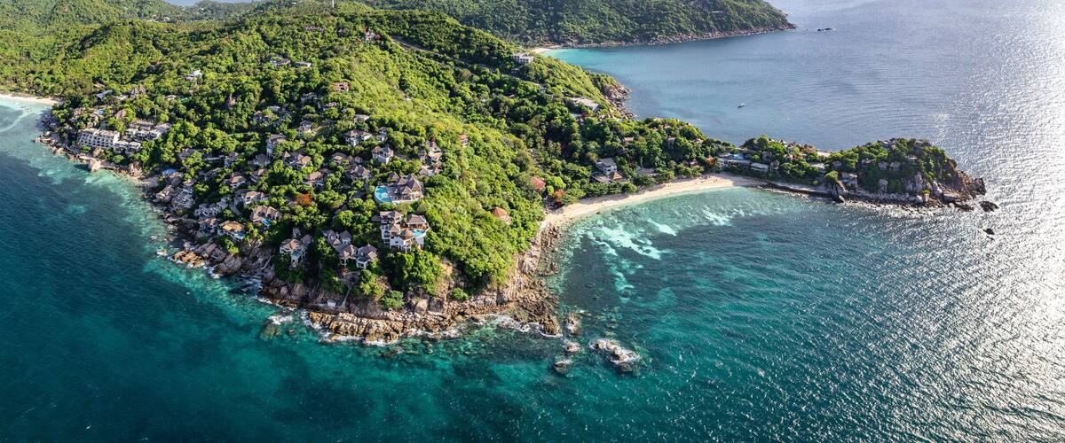 Aerial view of Shark Bay in koh Tao, Thailand