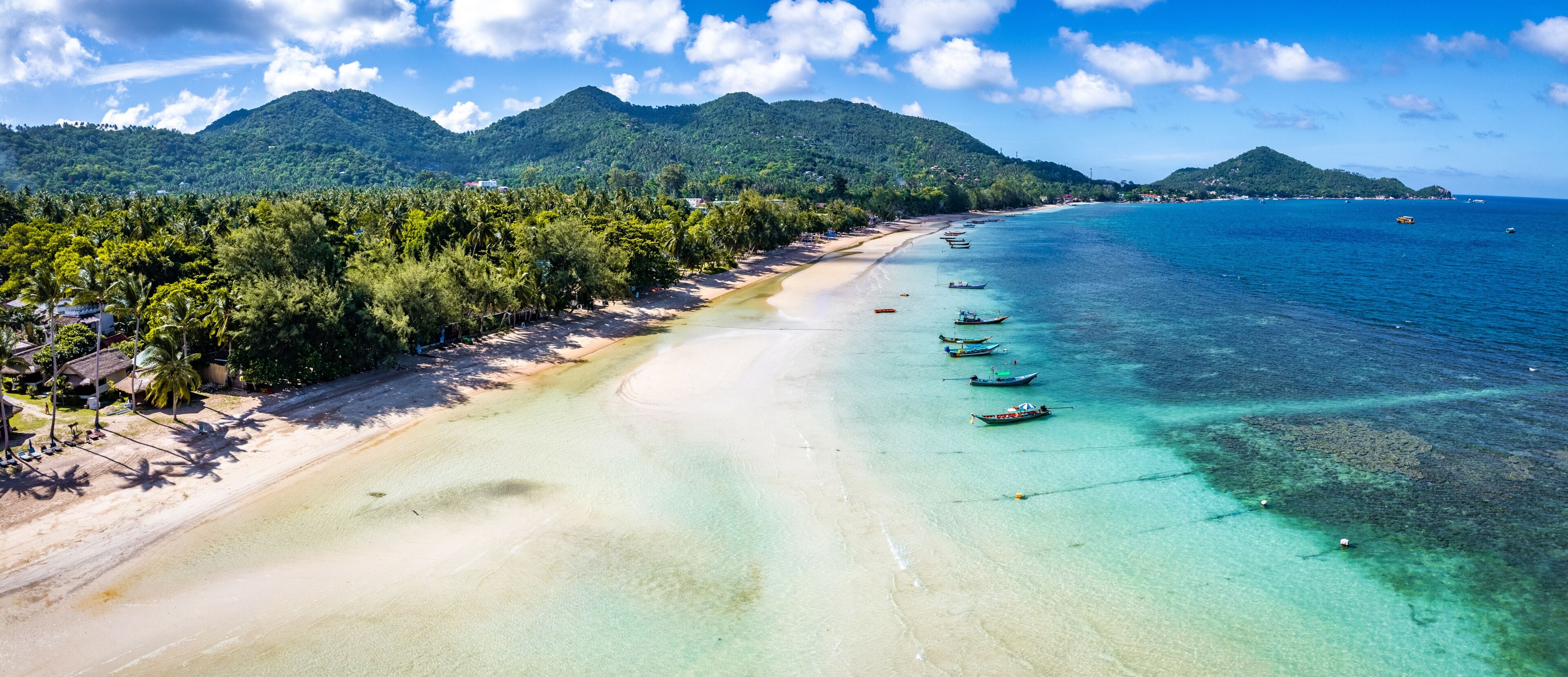 Aerial view of Sairee Beach or Sai Ri Beach in koh Tao, Thailand