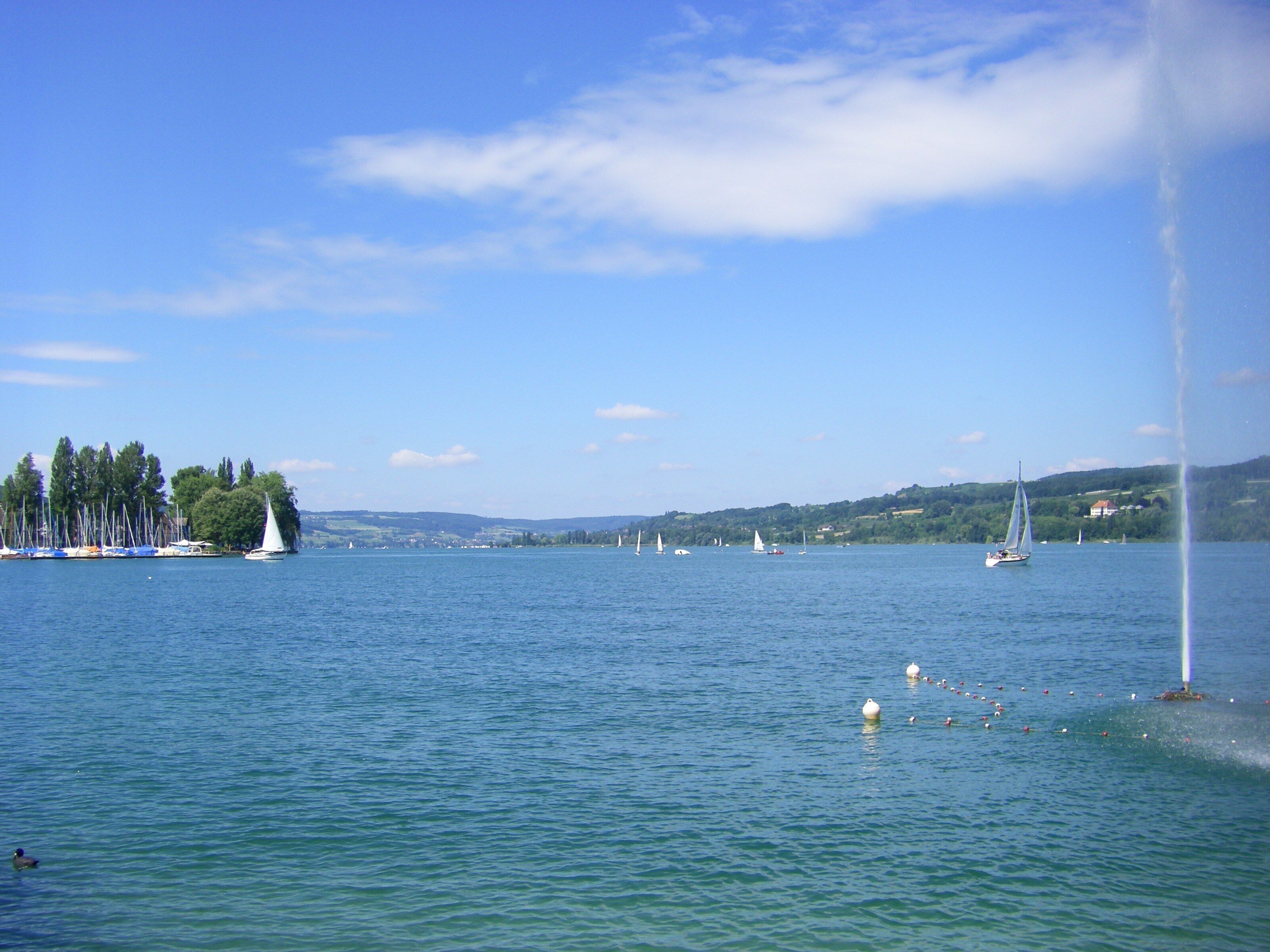View from Steckborn (Switzerland) across the Untersee, a part of Lake Constance, in the direction of Stein am Rhein.