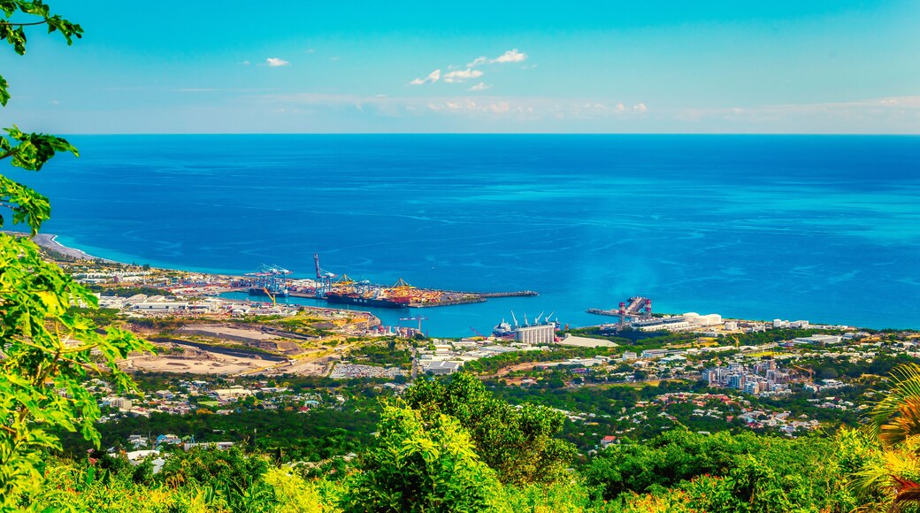 Point of view on the city Le Port, pole of exchange and transit of merchandises on Reunion island in the Indian Ocean