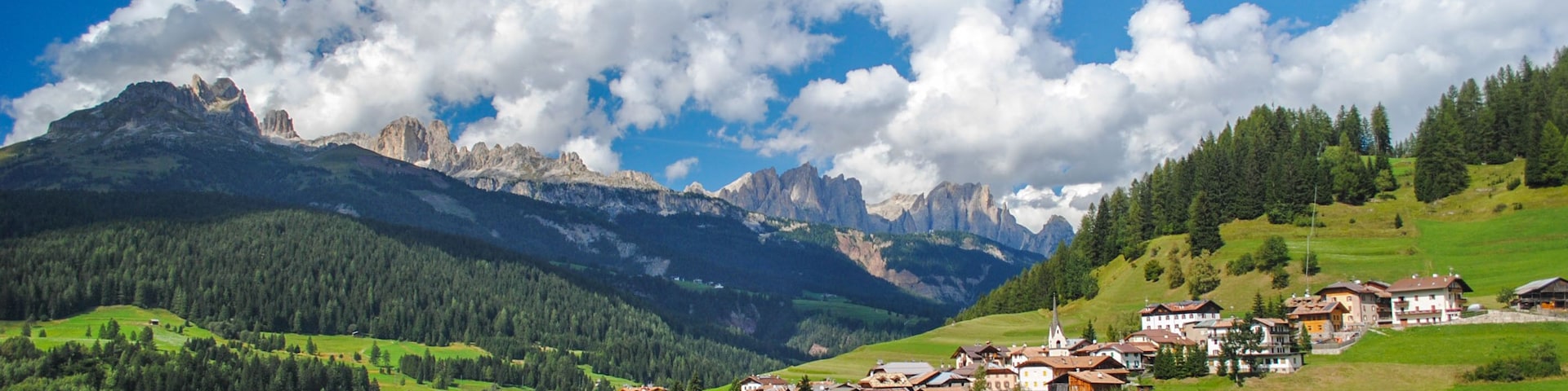 Beautiful view of the town of Moena in the Dolomite mountains, Italy
