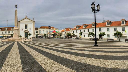 High resolution panoramic view of Marques de Pombal square in picturesque Vila Real de Santo Antonio, southern Portugal.