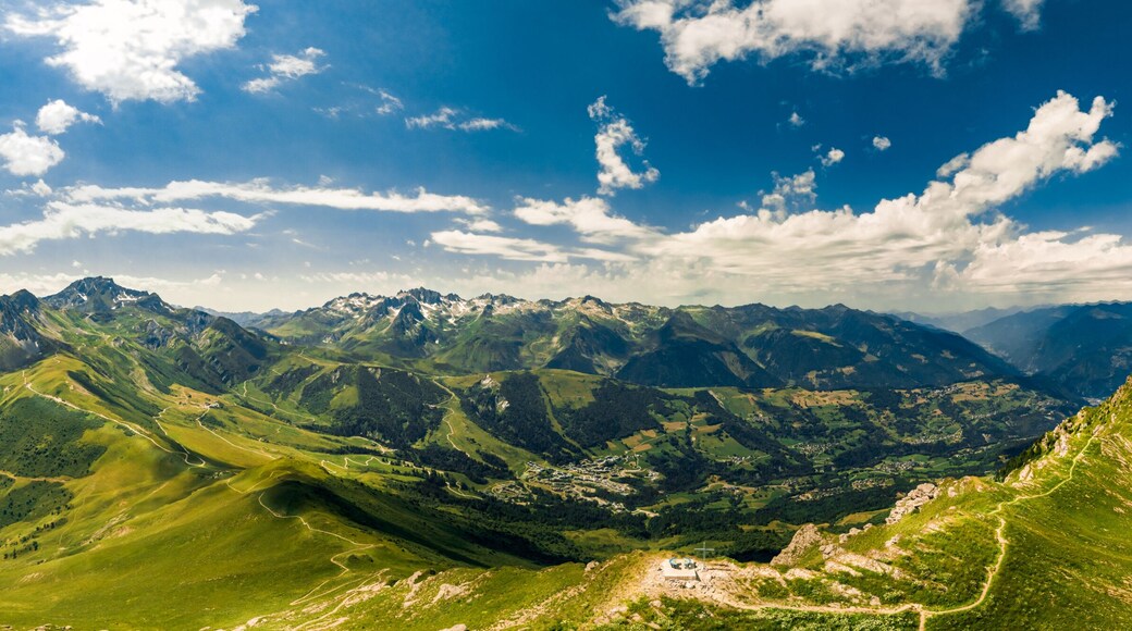 Panoramic drone view of the french Alps in Valmorel France
