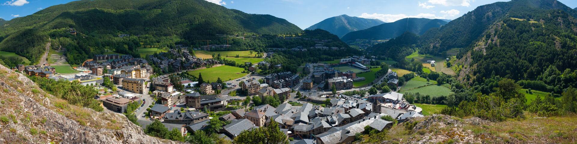Andorra, view from the mountain on Ordino. Panorama, summer. Pyrenees.