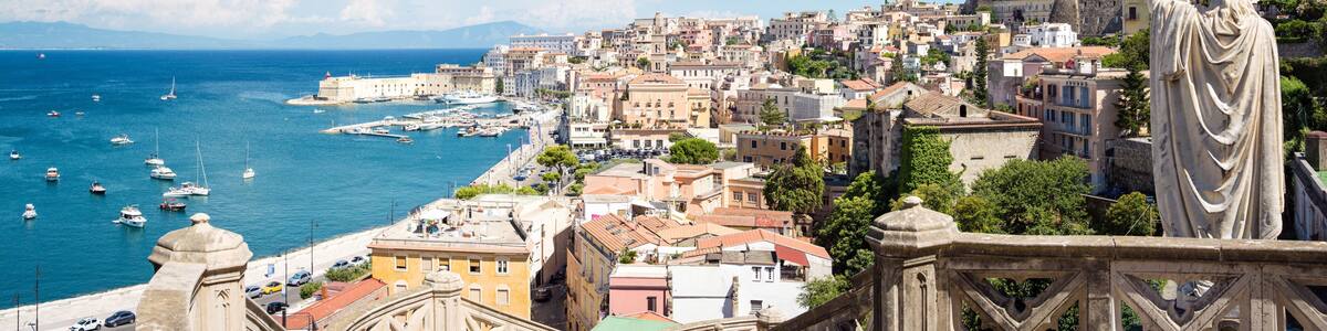 Panoramic landscape of the city of Gaeta and the coastline from the basilica of San Francesco D’Assisi. Italy