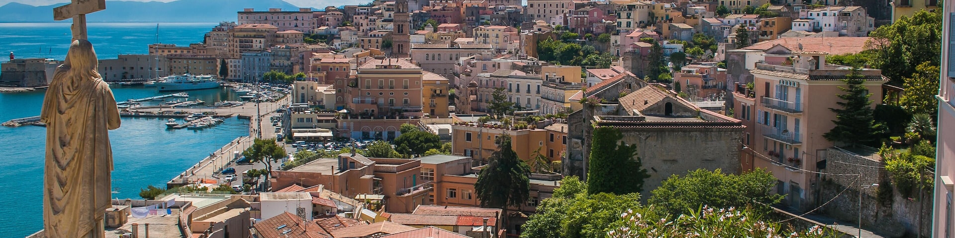 P80EGR Aerial view of beautiful coastal town gaeta . famous landmarks of italy, lazio