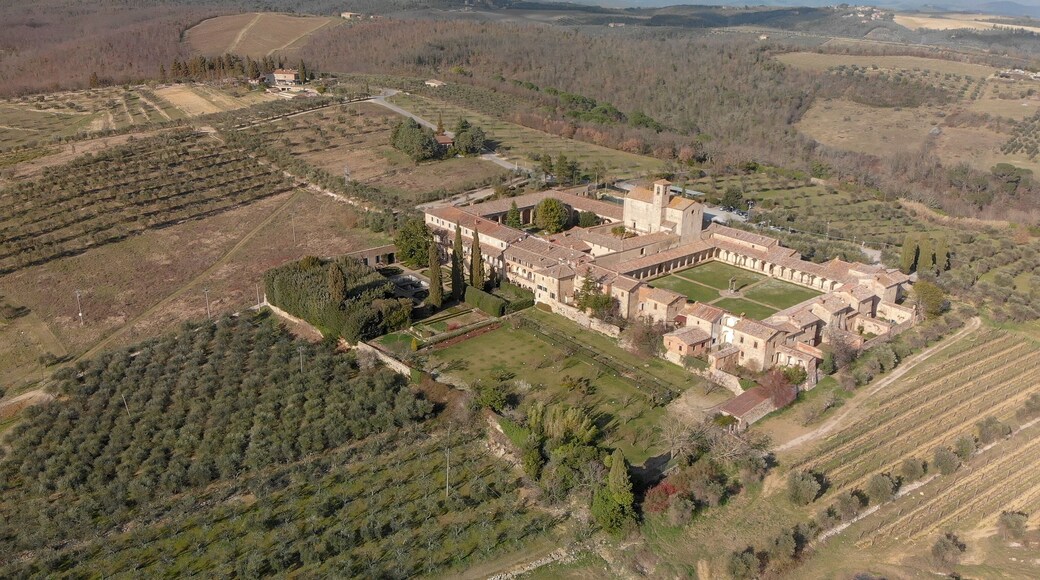 Amazing aerial view of Pontignano Charterhouse near Siena, Tuscany