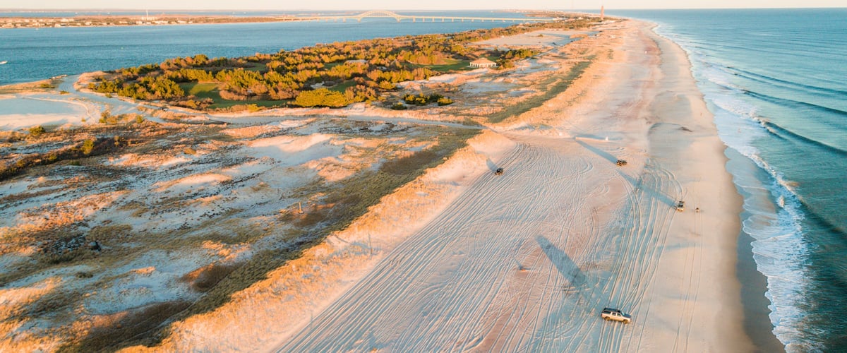Drone photo of Robert Moses beach. Long Island, NY.
