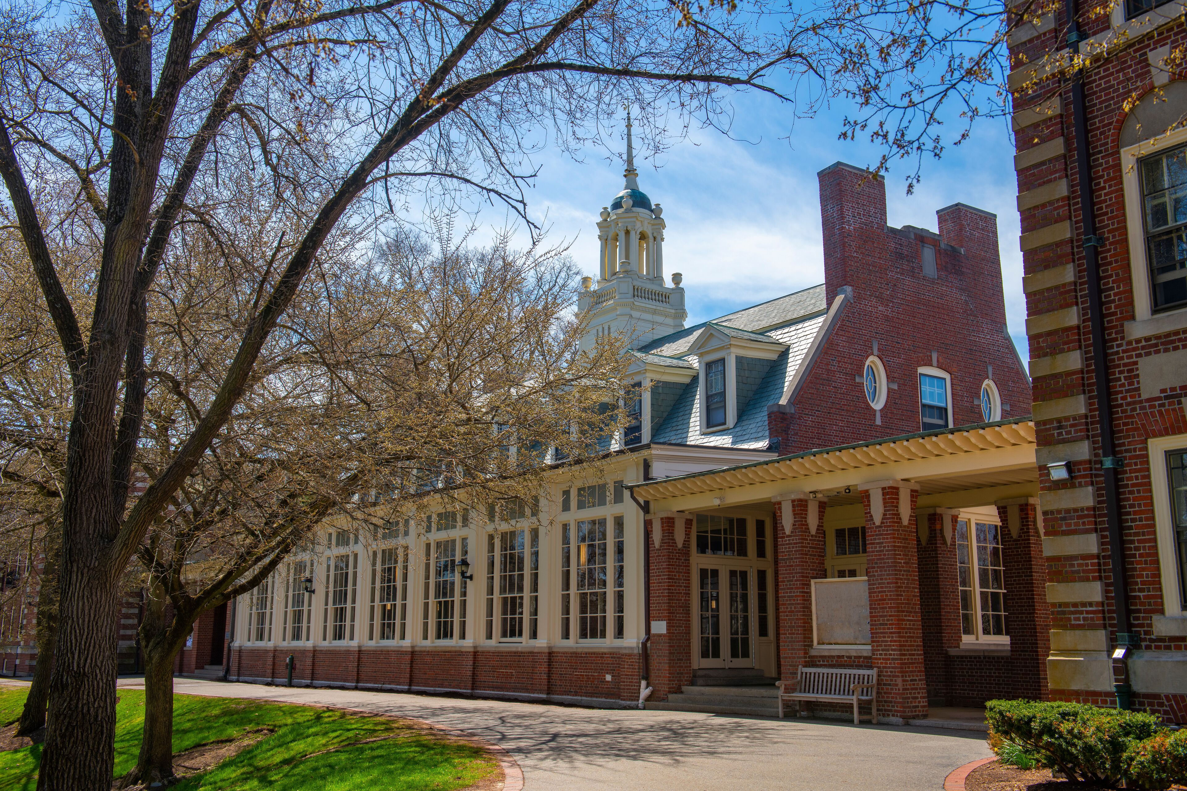 Emerson Dining Hall at Wheaton College on E Main Street in historic town center of Norton, Bristol County, Massachusetts MA, USA. 