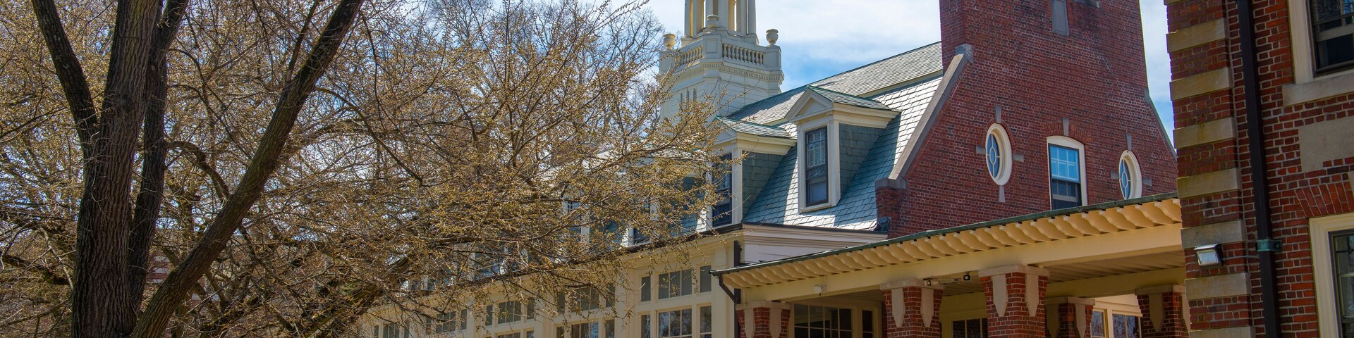 Emerson Dining Hall at Wheaton College on E Main Street in historic town center of Norton, Bristol County, Massachusetts MA, USA.