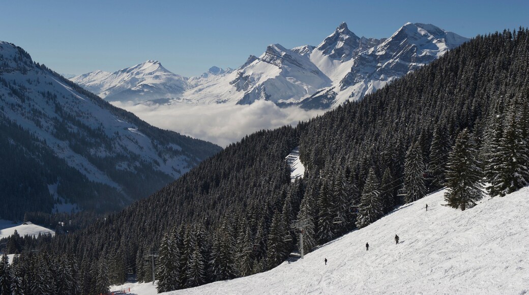 J29P0T France, Eastern France, Alps, mountain range of the Chablais, Les Carroz, ski run les Marmottes and Pointe Percee