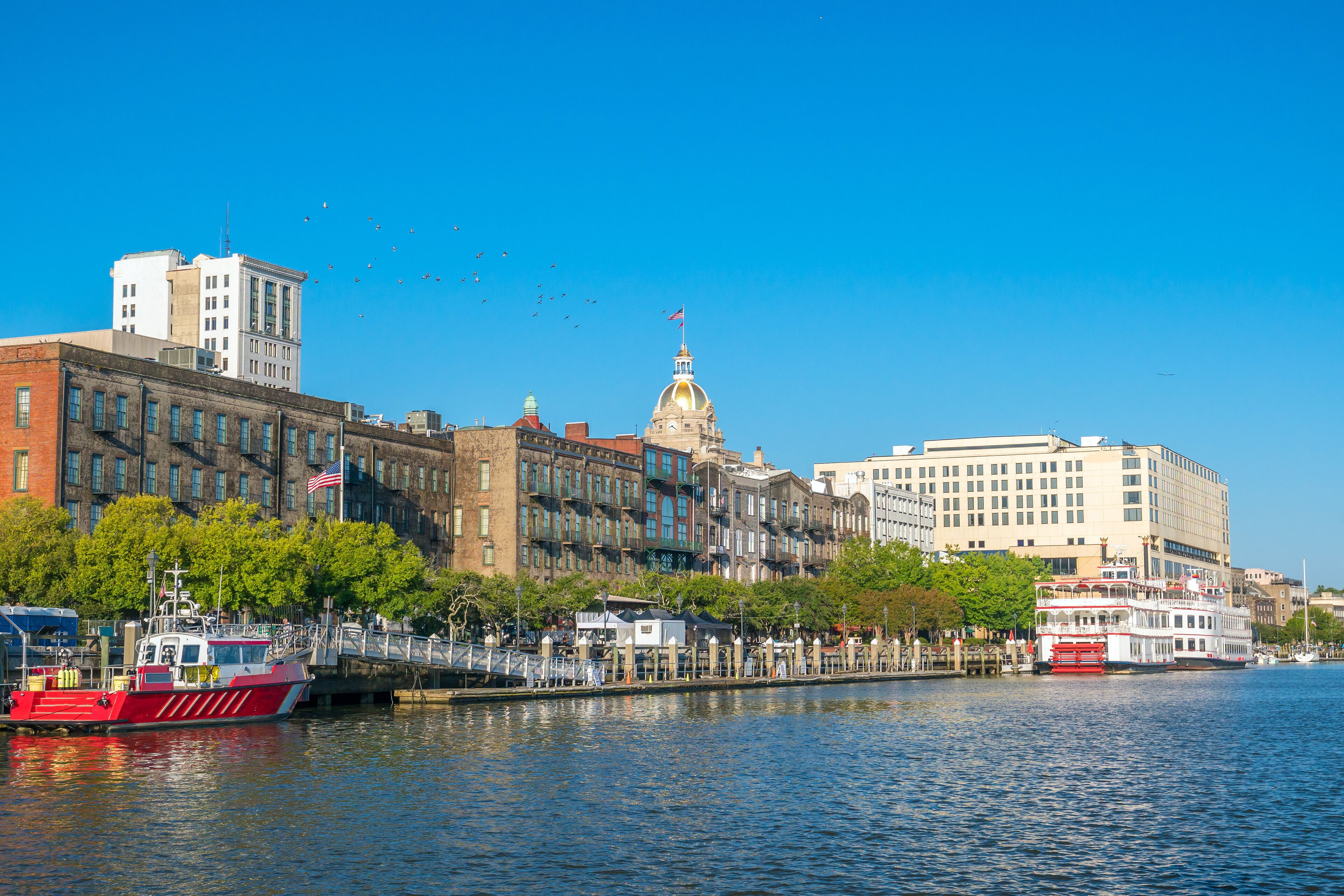 Riverfront of downtown Savannah in Georgia