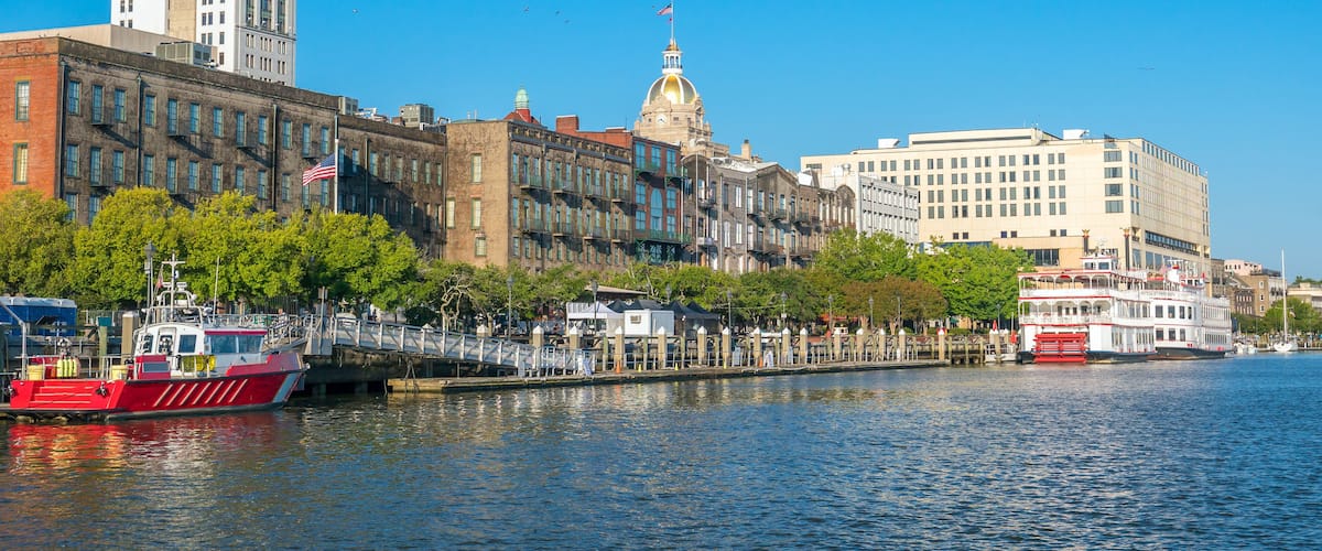 Riverfront of downtown Savannah in Georgia