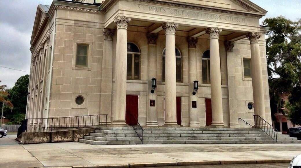 This building was constructed in 1897-98 as a memorial to General Alexander R. Lawton (1818-96) and his daughter, Corinne (1844-77). It was used as a public space for cultural, educational and civic purposes until the 1930s. After serving in the Georgia House of Representatives and as president of Georgia and Atlantic Railroad, Lawton served as Brigadier General and Quartermaster-General of the Confederacy, as ambassador to Austria- Hungary, and as fifth president of the American Bar Association. Chartered in 1907, St. Paul’s Greek Orthodox Church acquired the building as its sanctuary in 1941.