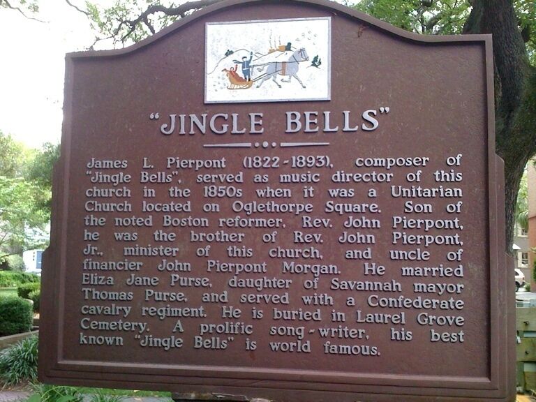 Dedication to Mr Pierpont, composer of Jingle Bells, in Savannah, GA's historic downtown.