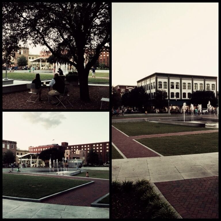 Ellis Square is one of the original squares and was historically the site of the City Market. In 1954 the old City Market building was torn down and replaced by a parking garage in an attempt to encourage more downtown shopping. In 2005, the parking garage was torn down and replaced by an underground parking structure developed through a public-private partnership. This provided the opportunity to restore a public square at ground level above the parking structure. 

After extensive public input, a plan was developed to create an urban plaza that could accommodate a variety of uses. The result is a dynamic public space that includes a visitor center, restrooms, an interactive fountain, a variety of seating options, and space for music and other performances. The park also include a bronze statue of Savannah native and well known songwriter, Johnny Mercer.