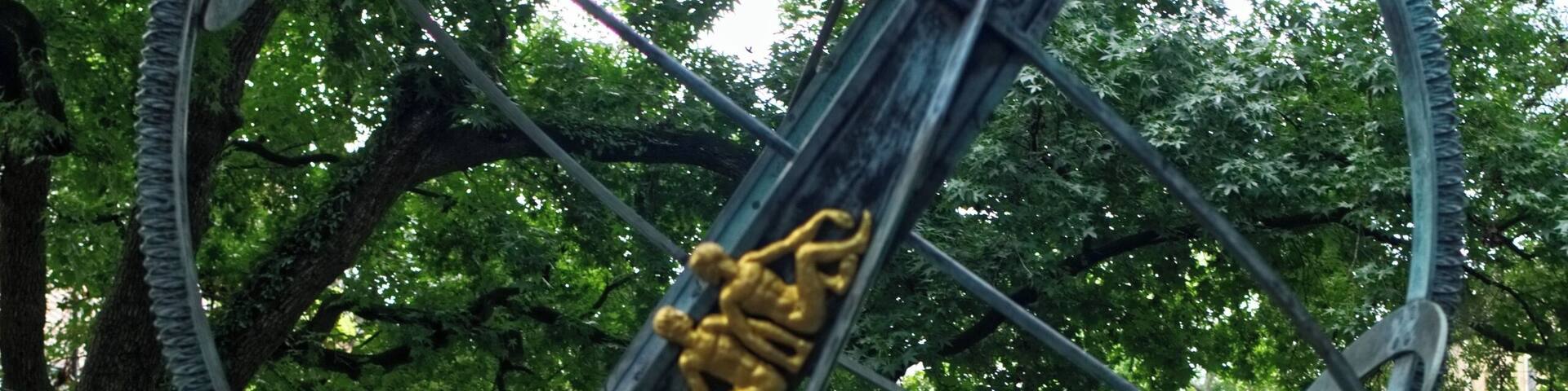 In the middle of the Troup Square is the g Armillary Sphere. Notice the sphere is held up by six tortoises. This Armillary Sphere statue was designed in 1968 with zodiac signs around the sphere and functions as a sundial. #LikeALocal, #Golden