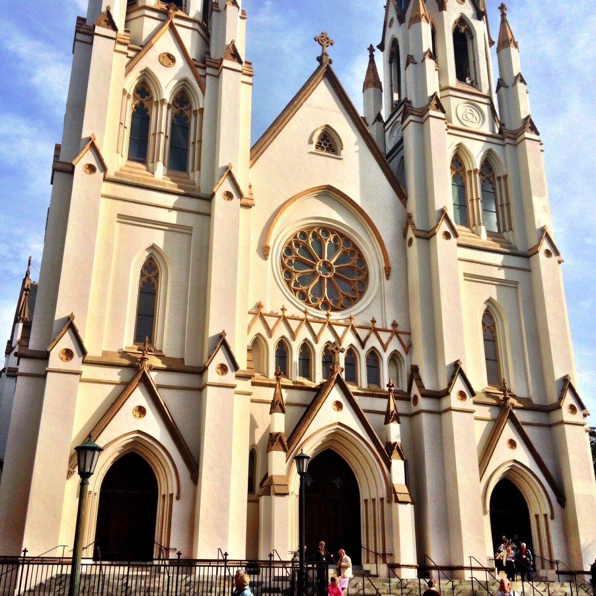 The congregation of St. John the Baptist formed in the late eighteenth century when French emigres fleeing revolutions in France and Haiti found refuge in Savannah. The Church of St. John the Baptist became a cathedral in 1850 when the Diocese of Savannah was established with the Right Reverend Francis X. Gartland as its first bishop. The Cathedral was dedicated at this site on April 30, 1876. A fire in 1898 destroyed much of the structure. It was quickly rebuilt and opened again in 1900. Another major restoration took place in 2000. Today it is a place of worship and seat of the diocese that includes ninety counties in southern Georgia.