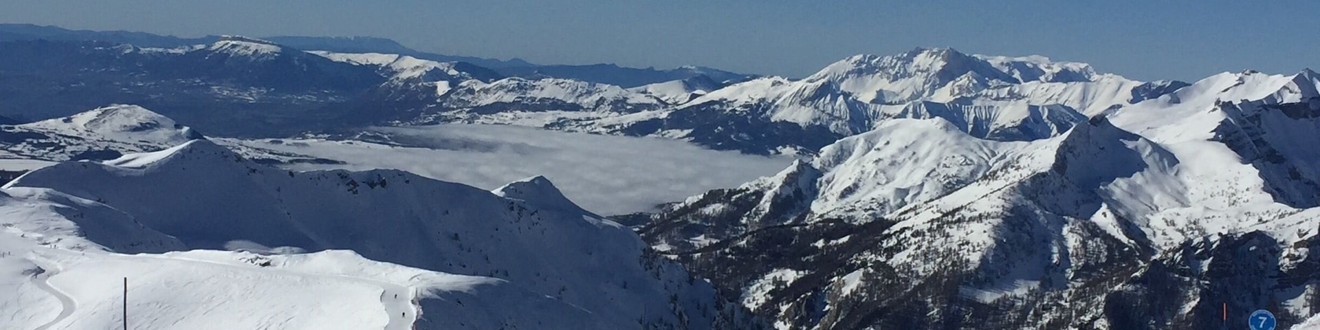 Amazing view on the cloudy valley in Orcières ski resort