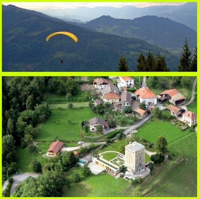This was taken while paragliding in Allevard. The drop zone was just down from The Tower where friends were letting us stay so we had to fly right over the place! The La Tour du Treuil (The Tower of the Trellis) dates back to the year 1170, when it was in the hands of two brothers, Feliks and Marc Croy-Chanel, heirs to the Hungarian throne. Since then ownership has changed at the whim of the political and economic status of the region.
In early 2001 it under-went an extensive two million dollar restoration project by its new owners who transformed it into the perfect harmony between the past and the present.
My family and I are extremely gratefully to the Turo family for the generous opportunity to spend part of our summer here and the fabulous memories we will always cherish.
