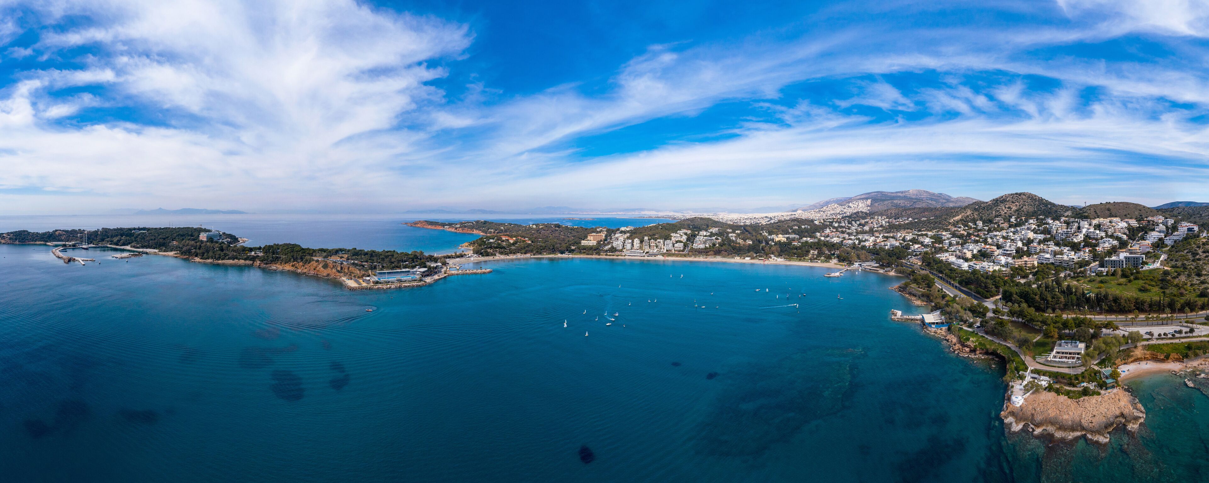 Greece Athens riviera coast, Vouliagmeni bay, birds eye view