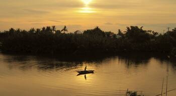A lone fisherman casts his net under the golden glow of sunset in a canal that irrigates the rice fields in Cam Thanh, a quaint village located between Hoi An - a UNESCO World Heritage site & Cua Dai Beach in Vietnam. #Golden #CamThanh #HoiAn #Vietnam #Unesco