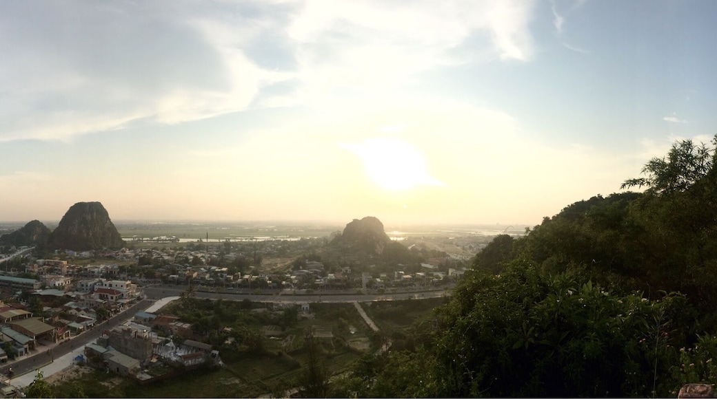 View from the top of Danang's Marble Mountains as the sun started to set. This attraction has pagodas, viewpoints, and numerous caves.