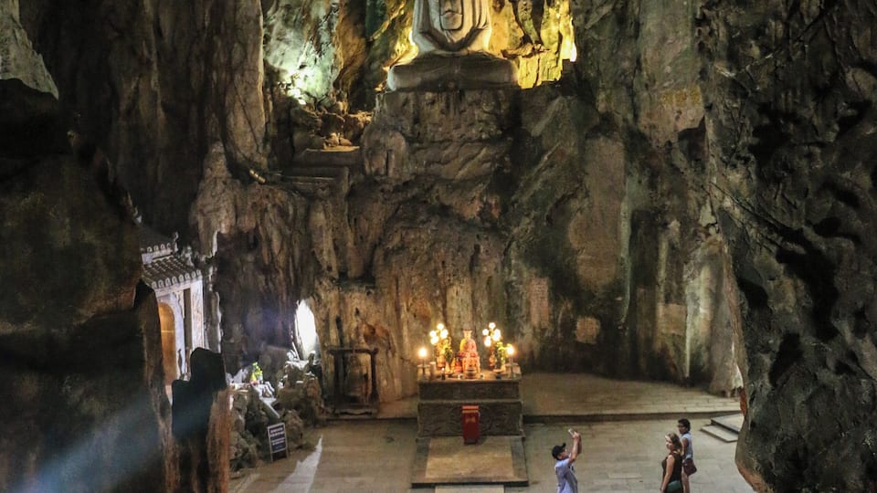 If visitng Da Nang or Hoi An, definately visit The Marble Mountains. Incredible temples built inside caves inside of the mountains.
Inexpensive, Loads of Temples, Massive Caves and also a nice lookout point at the top.
Allow 2-3hrs to see everything