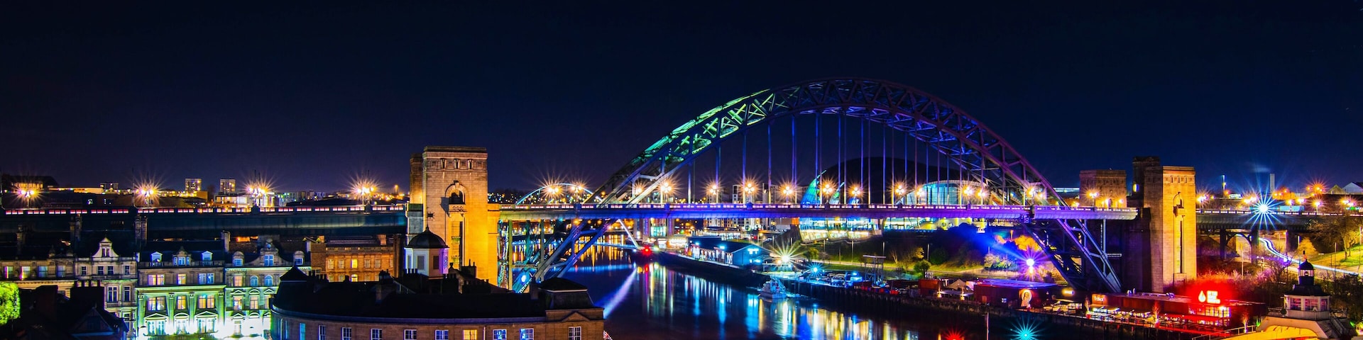 Bright lights and bridges.
Newcastle skyline at night.