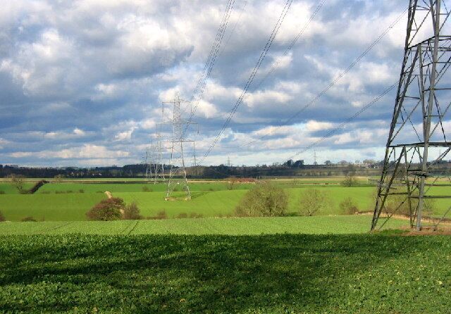 Pylons and the River Blyth. Here, near Hedchester Law, the Blyth is only a small Burn at the bottom of the first dip in the picture, marked by the tops of the trees. Somehow the pylons, striding away into the distance, are not an eyesore!