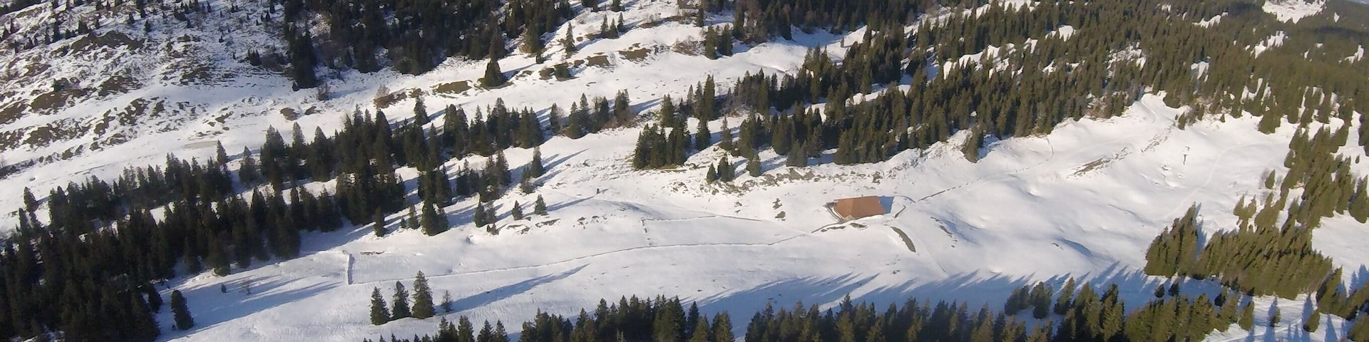 Le Noirmont, a mountain of the Jura, located north of Saint-Cergue in the canton of Vaud. Aerial view from the south.