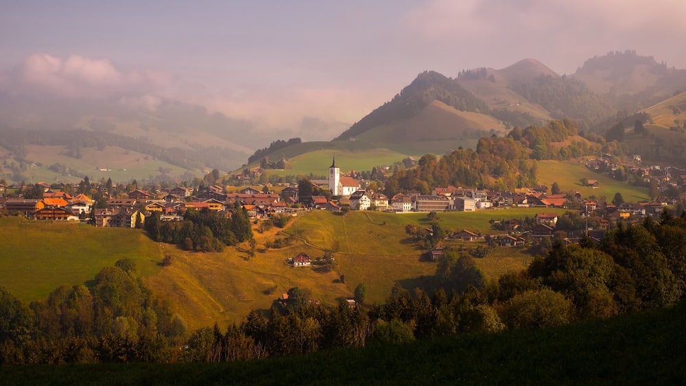 The route du Motélon offers an amazing view over the small village of Charmey, including some of the nearby mountains