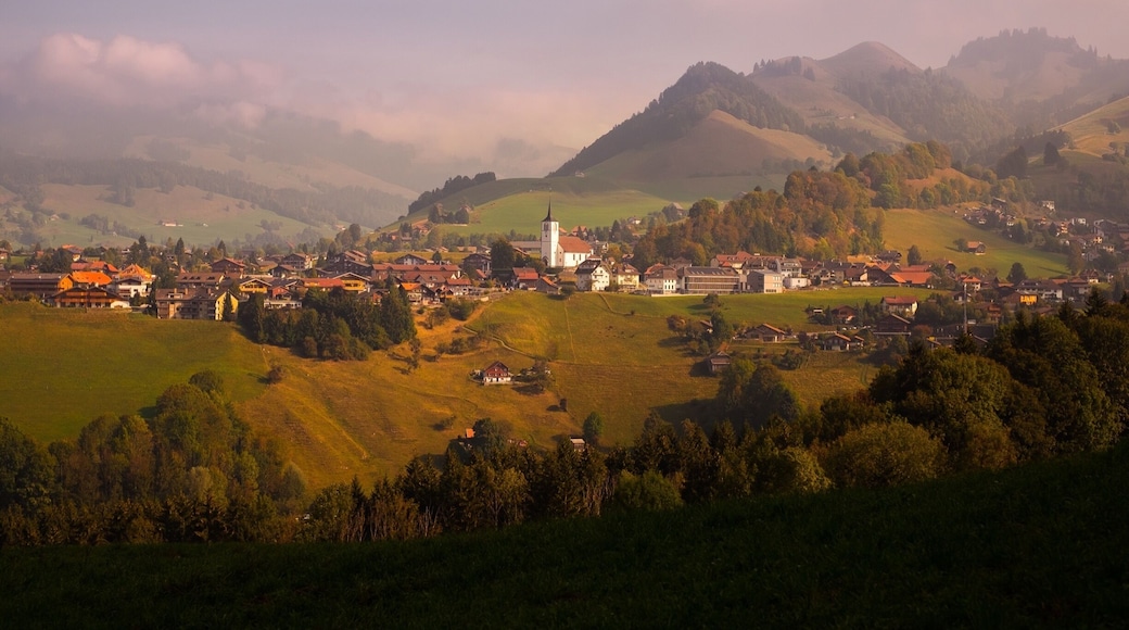 The route du Motélon offers an amazing view over the small village of Charmey, including some of the nearby mountains
