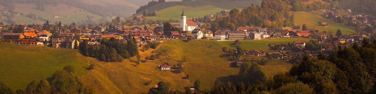 The route du Motélon offers an amazing view over the small village of Charmey, including some of the nearby mountains
