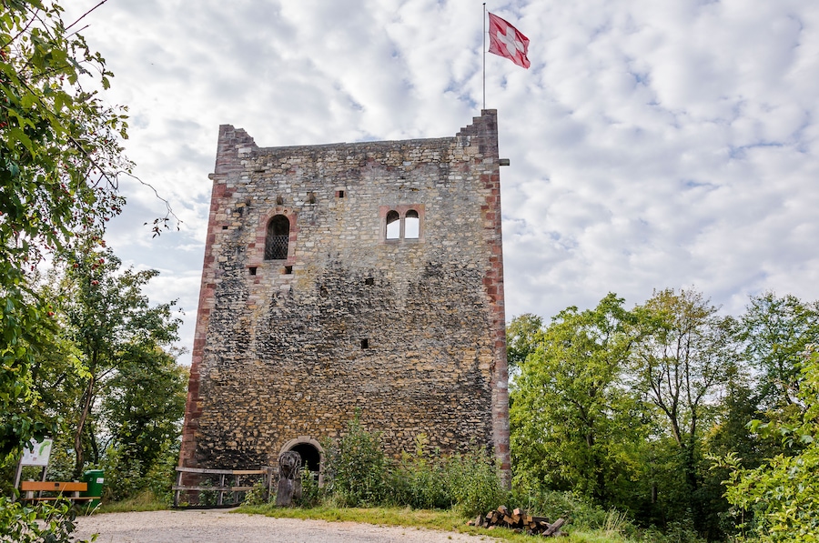 Muttenz, Wartenberg, Mittlere Wartenberg, Burg, Ruine, Mittlere Ruine, Mittelalterlichen Burgen, Wanderweg, Wald, Waldweg, Laubwald, Pratteln, Baselland, Herbst, Schweiz