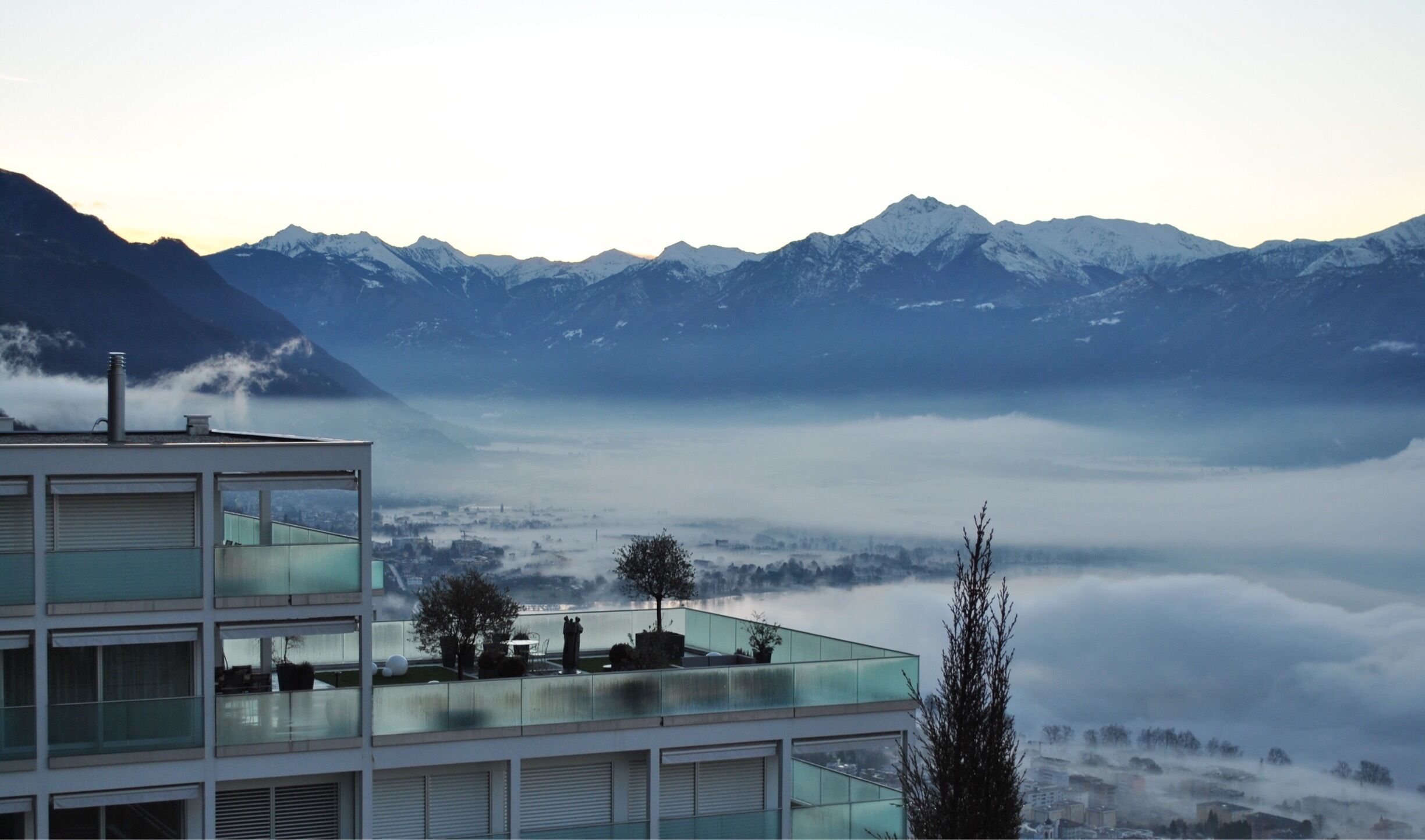 NO EDITING: morning view down to Tenero in the the amazing Ticino...