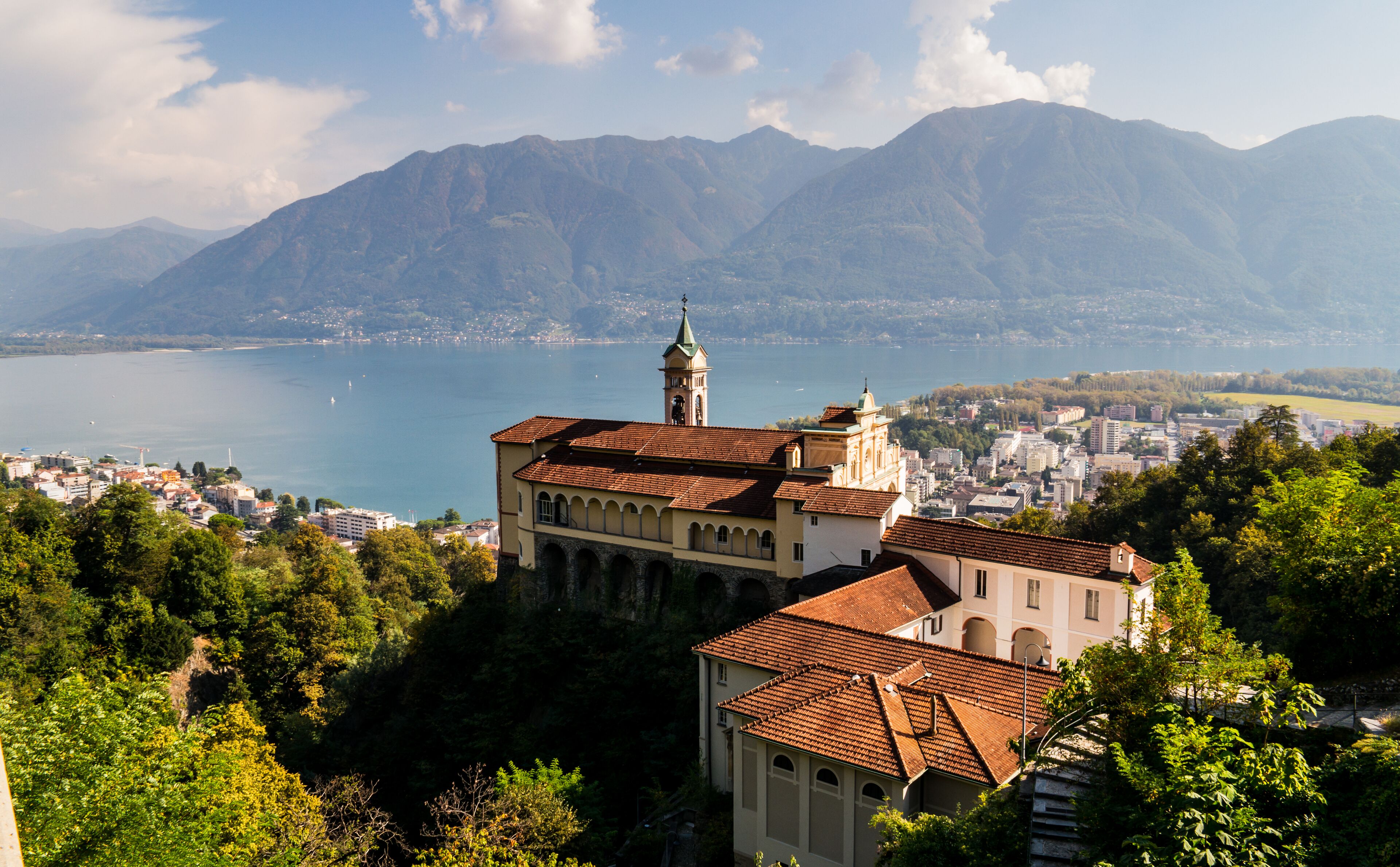 The View of Madonna del Sasso Sanctuary in Orselina, above the City of Locarno, Switzerland.; Shutterstock ID 486493285