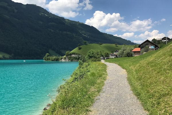 Walking around the lake on a perfect day. It's very quiet and not many tourists.