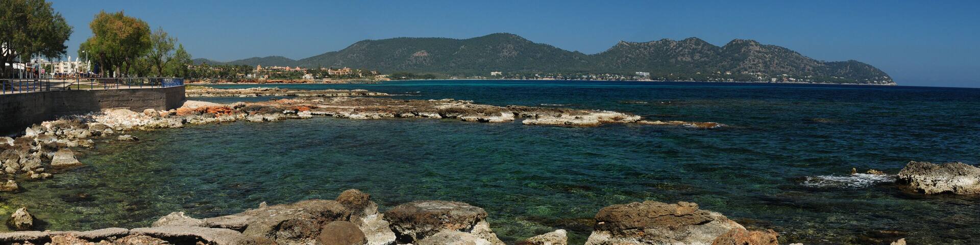 Panorama Of The Coast In Cala Bona Mallorca On A Wonderful Sunny Spring Day With A Clear Blue Sky