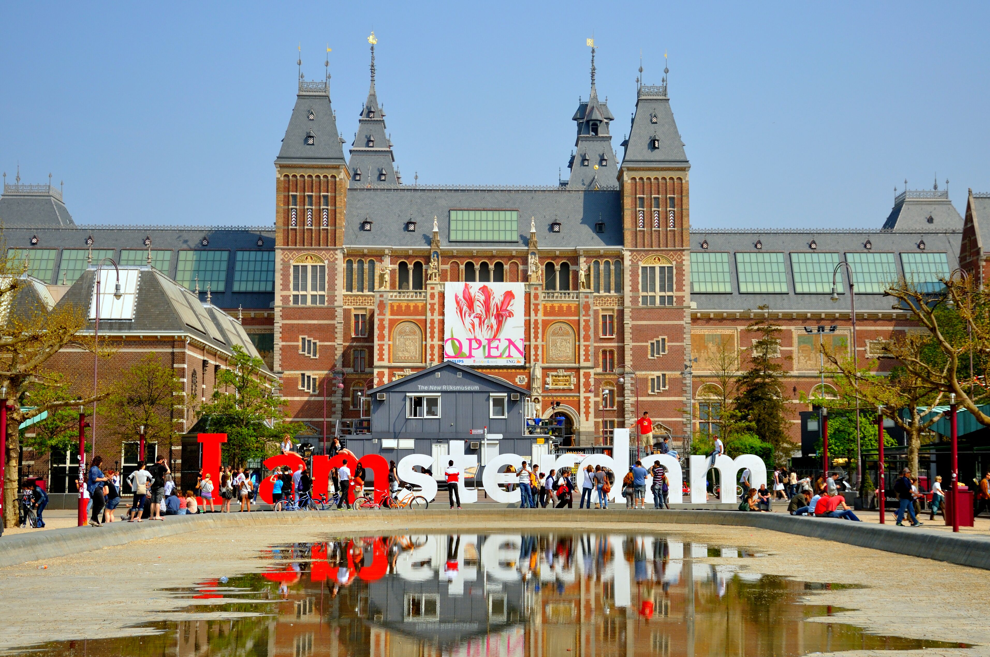 Rijksmuseum with big letters in Amsterdam, Holland (Netherlands)