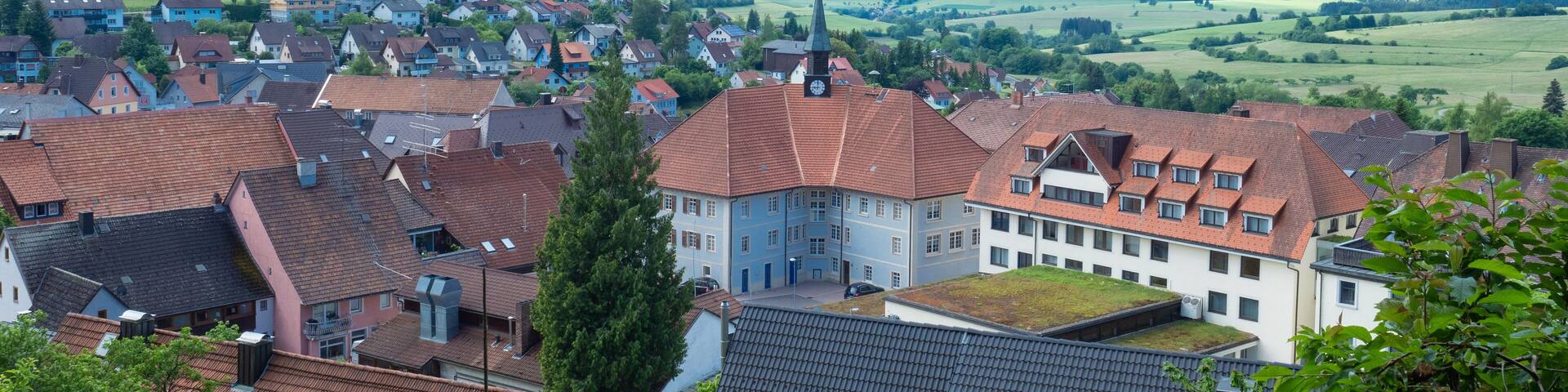 Bonndorf, Germany - May 29th 2022: VIew over the historic village with cloister