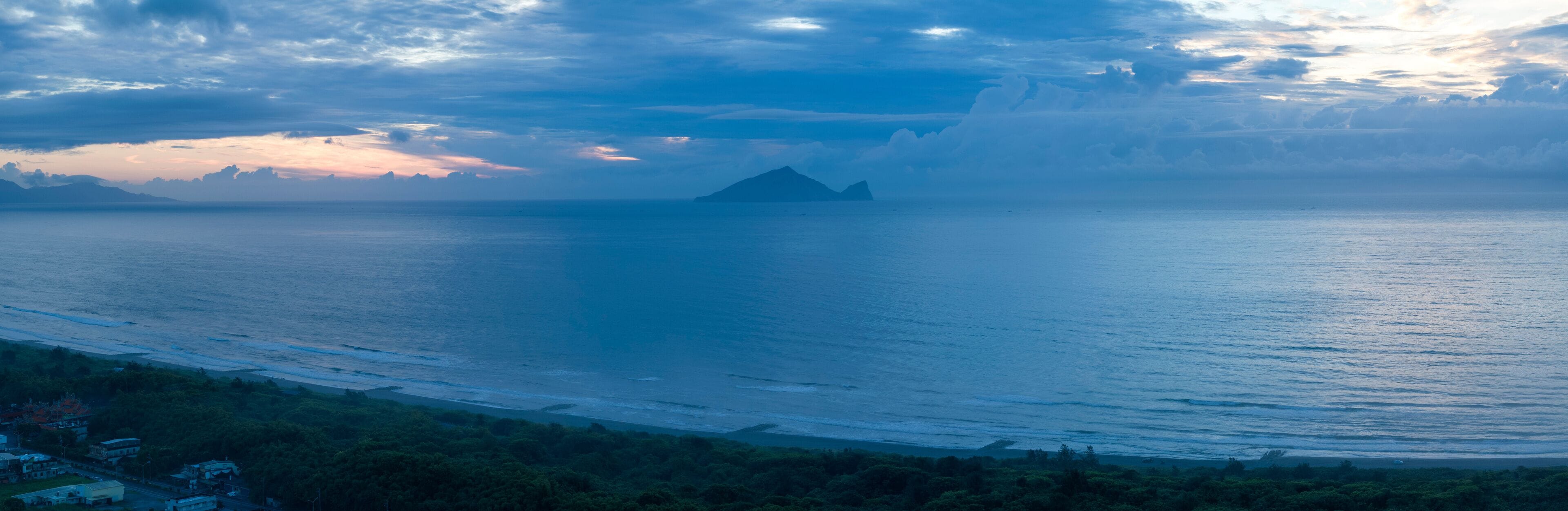 Aerial view of Guishan island and coast in yilan county, taiwan.