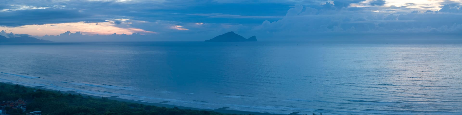 Aerial view of Guishan island and coast in yilan county, taiwan.