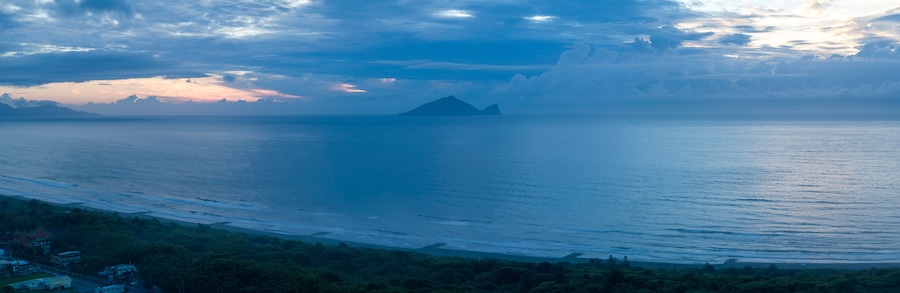 Aerial view of Guishan island and coast in yilan county, taiwan.