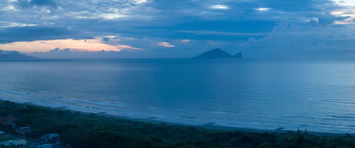 Aerial view of Guishan island and coast in yilan county, taiwan.